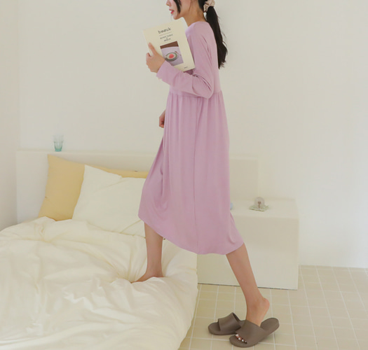 韓国授乳服*ベーシックレーヨンロングワンピース【パジャマ兼用】