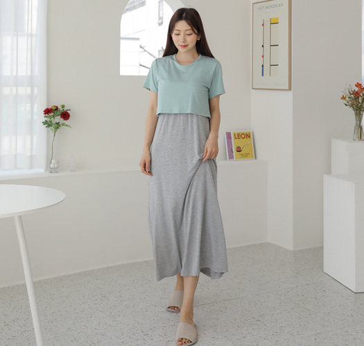 韓国授乳服*シルエット授乳カシュクール半袖セット