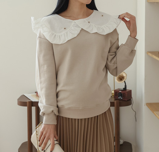 韓国マタニティウェア*フラワー刺繡カラースウェットシャツ