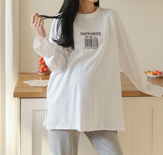 韓国マタニティウェア*バーコードルーズロングTシャツ