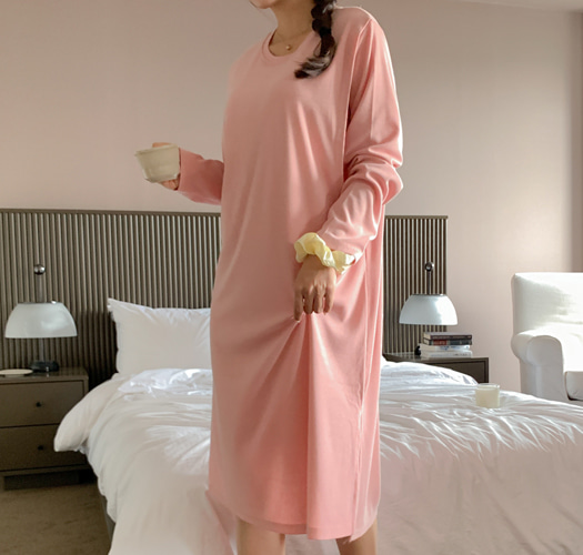 韓国授乳服*ソフトリブ柄授乳ワンピース【パジャマ兼用】