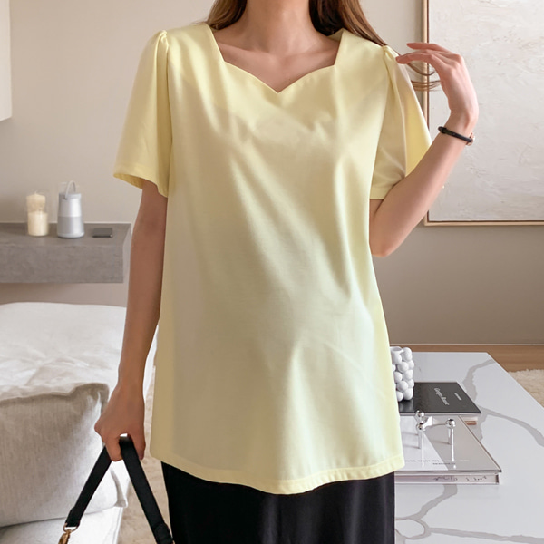 韓国マタニティウェア*ハートネックフレア半袖Tシャツ