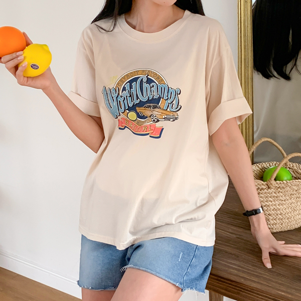 韓国マタニティウェア*グラフィック シルケット 半袖Tシャツ