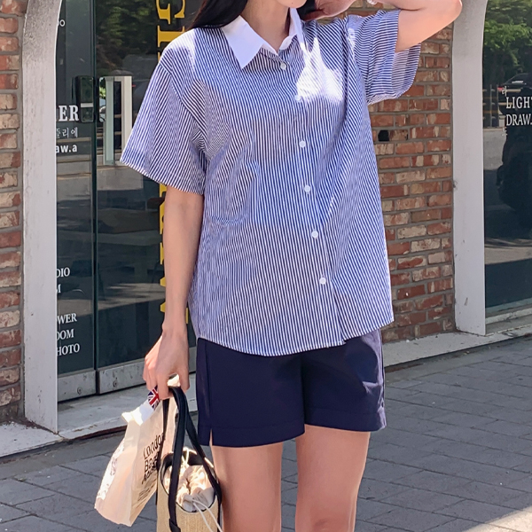 韓国マタニティウェア* 涼しいクール配色 半袖シャツ