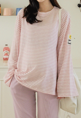 韓国マタニティウェア*ルーズスリーブスマイルストライプTシャツ
