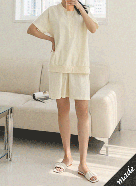 韓国授乳服*ハーフコットン半袖10秒授乳セットアップ