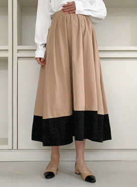 韓国初期/中期ママ*シークトン配色後ろバンディングスカート