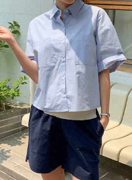 韓国マタニティウェア*高密度ポケットクロップドシャツ