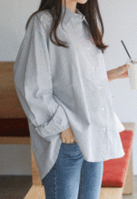 韓国マタニティウェア*ボーイフィットストライプシャツ【授乳可能】