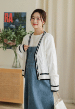 韓国アウター*ストライプ配色ケーブル編みカーディガン