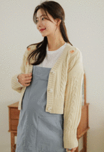 韓国アウター*フラワー刺繡ケーブル編みカーディガン