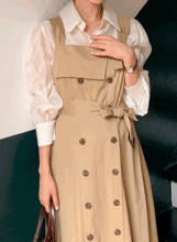 韓国マタニティワンピース*トレンチ風ジャンパースカート