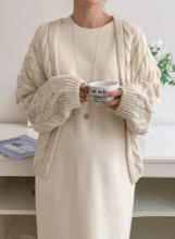 韓国マタニティウェア*ボレロスナップ ケーブル編み カーディガン